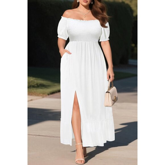 Plus Size Summer Dress Cotton Floral Off Shoulder Maxi Pockets Casual - Picture 3 of 6